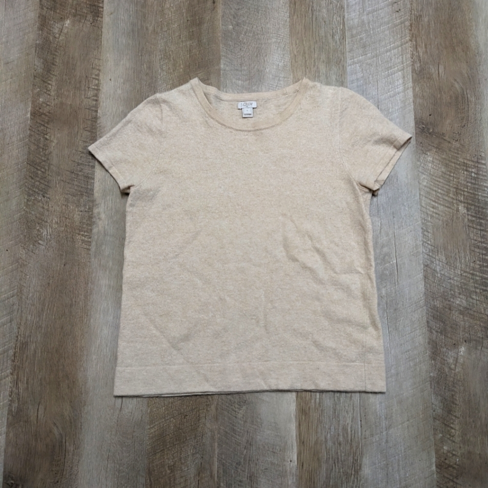 J. Crew Beige Wool Blend Short Sleeve Sweater Top